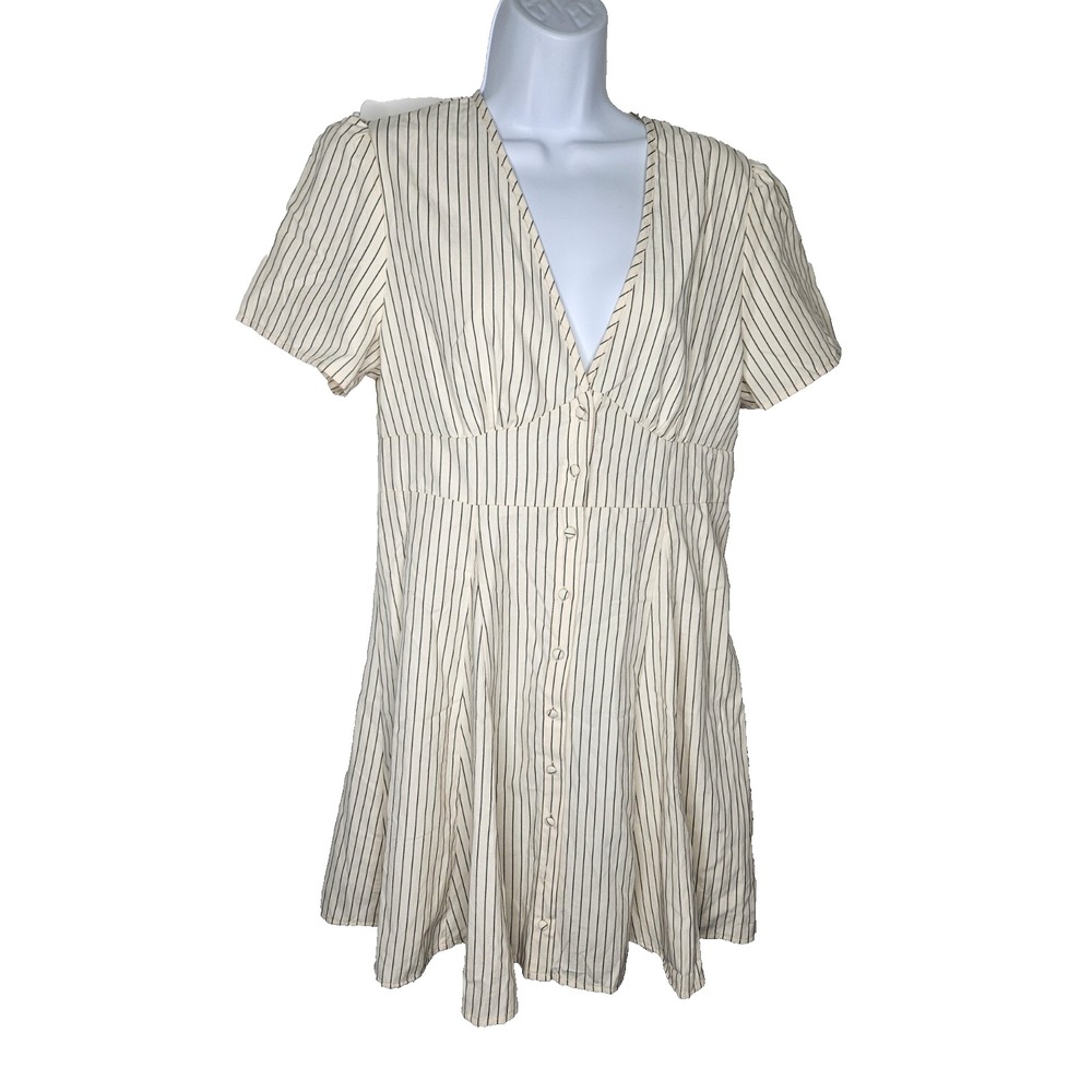 Cider  Striped‎ Short Sleeve Mini Dress XL NWT Button Front V-Neck Casual